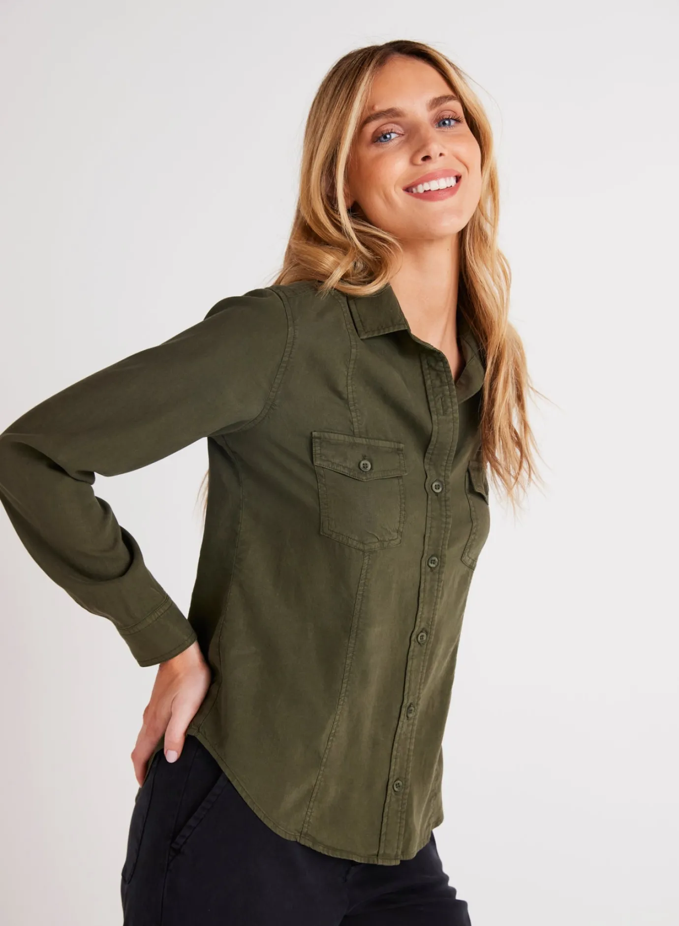 Bella Dahl Long Sleeve Seamed Shirt - Italian Herb- Seasonal Essentials