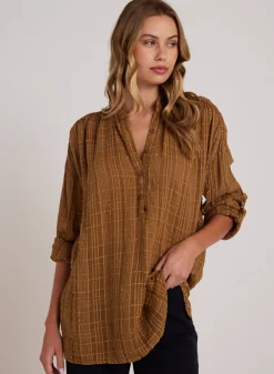 Bella Dahl Long Sleeve Shirred Pullover - Topaz Gold- Long Sleeve