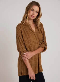 Bella Dahl Long Sleeve Shirred Pullover - Topaz Gold- Long Sleeve