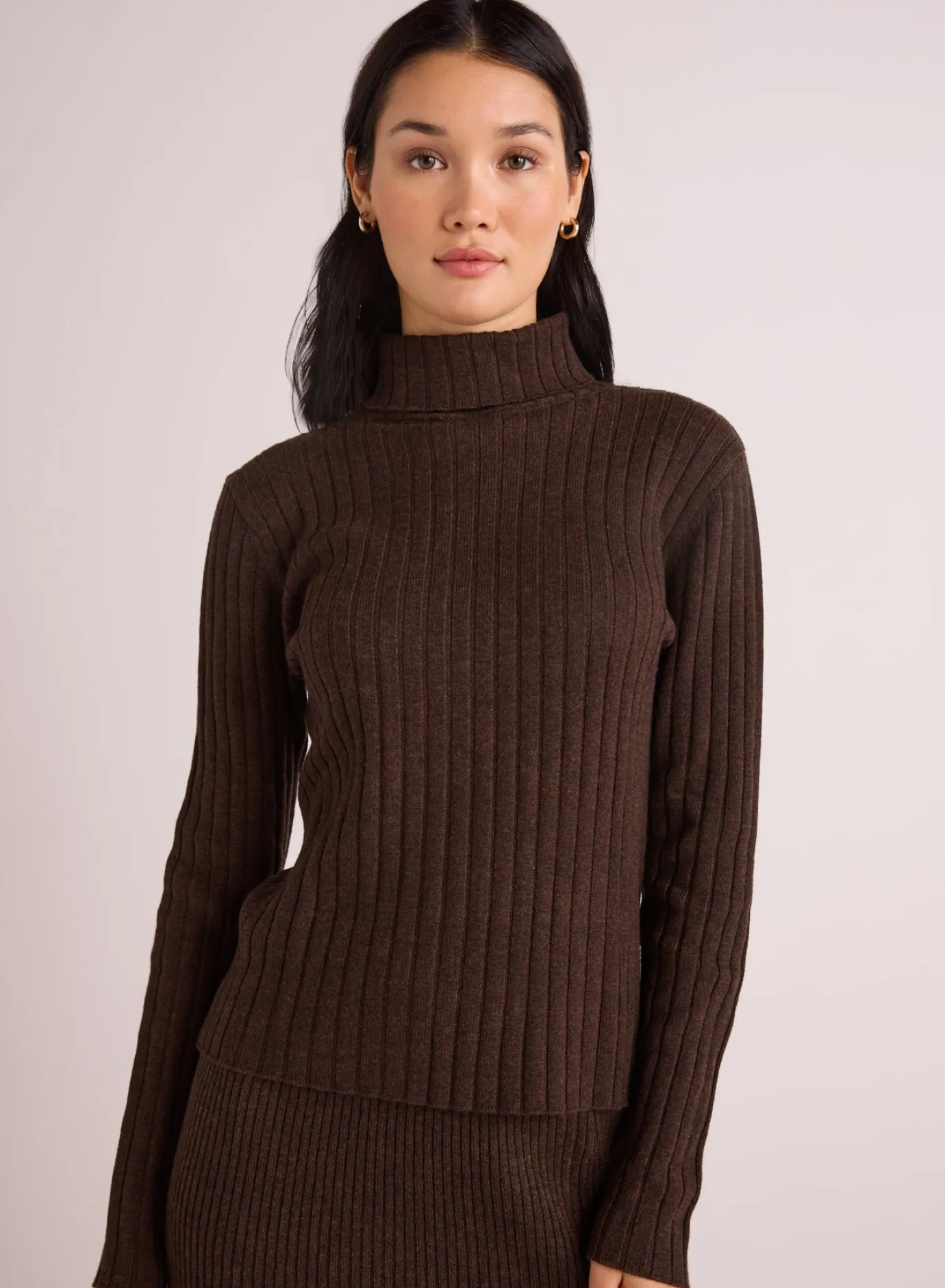 Bella Dahl Long Sleeve Turtleneck Sweater - Heather Brown- Sweaters
