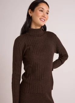 Bella Dahl Long Sleeve Turtleneck Sweater  - Heather Brown- Sweaters