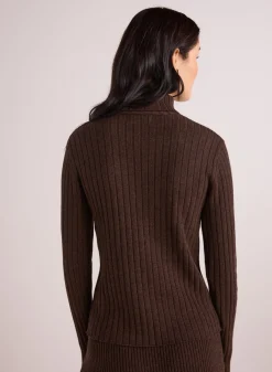 Bella Dahl Long Sleeve Turtleneck Sweater - Heather Brown- Sweaters