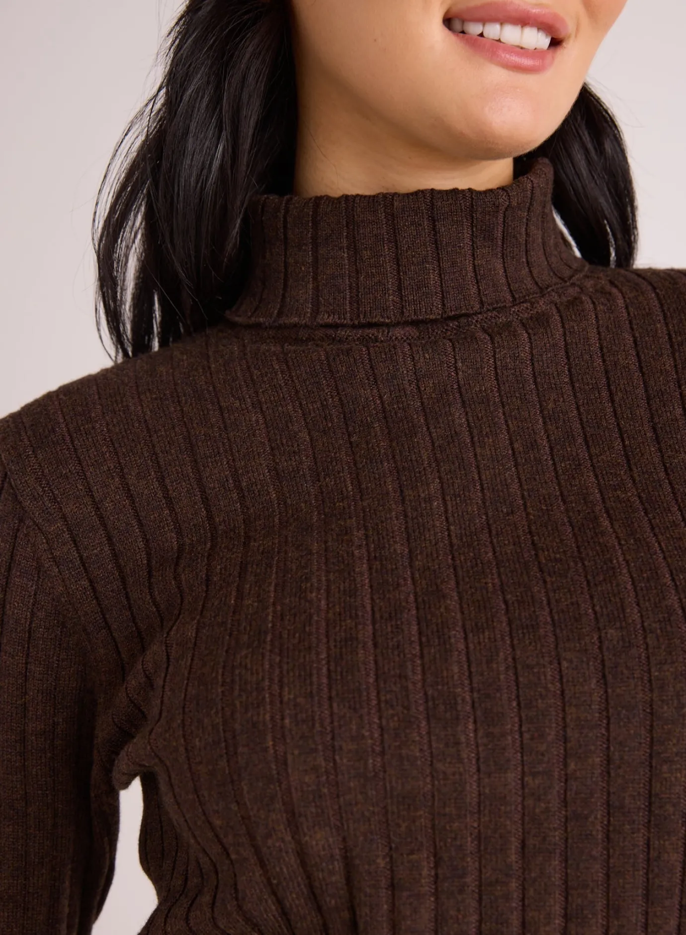 Bella Dahl Long Sleeve Turtleneck Sweater - Heather Brown- Sweaters