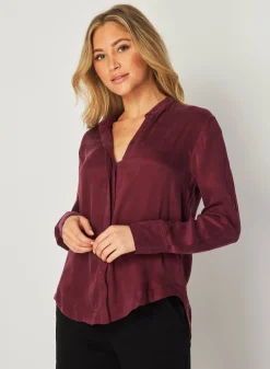 Bella Dahl Mandarin Collar Button Down - Deep Plum- Long Sleeve