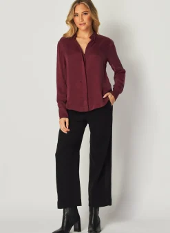 Bella Dahl Mandarin Collar Button Down - Deep Plum- Long Sleeve