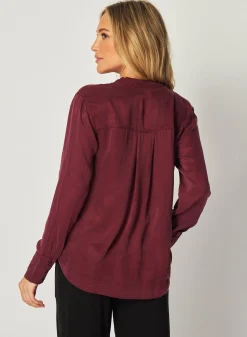 Bella Dahl Mandarin Collar Button Down - Deep Plum- Button Down