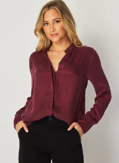 Bella Dahl Mandarin Collar Button Down - Deep Plum- Button Down