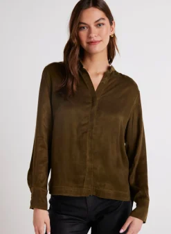 Bella Dahl Mandarin Collar Button Down - Autumn Olive- Button Down