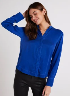 Bella Dahl Mandarin Collar Button Down - Rich Cobalt- Button Down