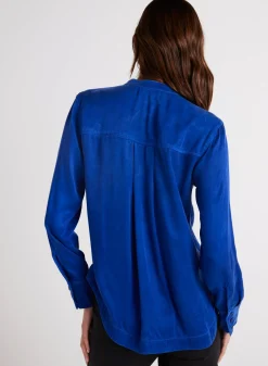 Bella Dahl Mandarin Collar Button Down - Rich Cobalt- Button Down
