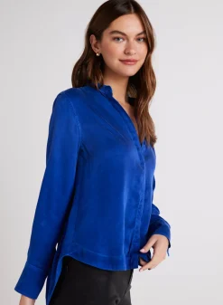 Bella Dahl Mandarin Collar Button Down - Rich Cobalt- Button Down