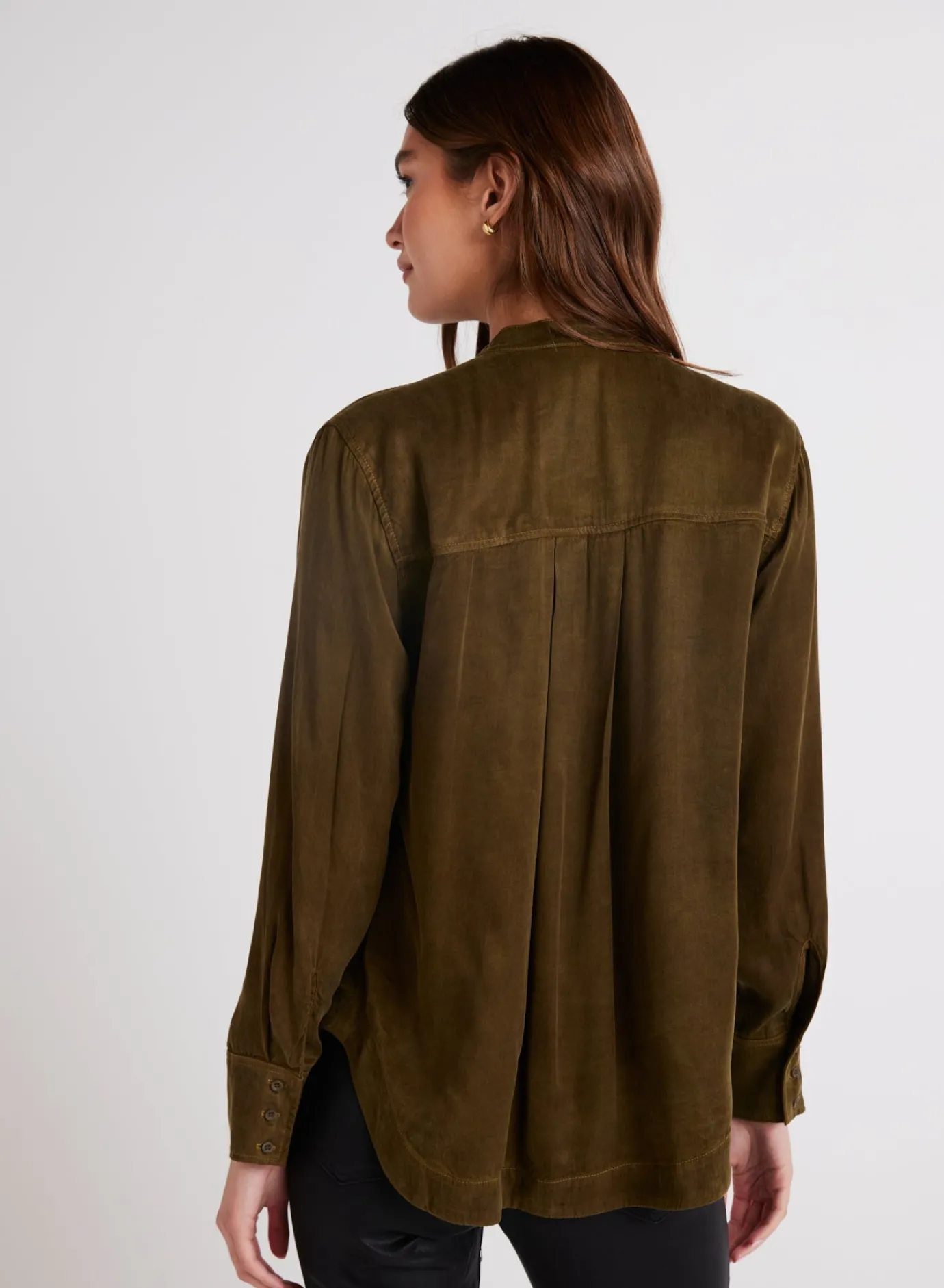 Bella Dahl Mandarin Collar Button Down - Autumn Olive- Long Sleeve