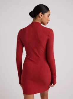 Bella Dahl Mini Mock Neck Dress - Red Mahogany- Short Dresses
