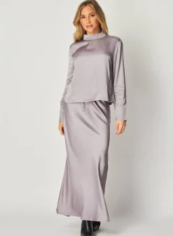 Bella Dahl Mock Neck Button Back Top - Glacier Grey- Long Sleeve
