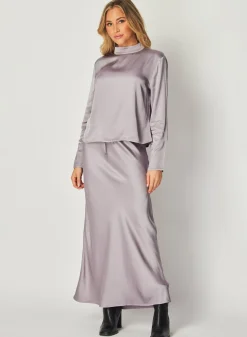 Bella Dahl Mock Neck Button Back Top - Glacier Grey- Long Sleeve