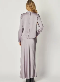 Bella Dahl Mock Neck Button Back Top - Glacier Grey- Long Sleeve