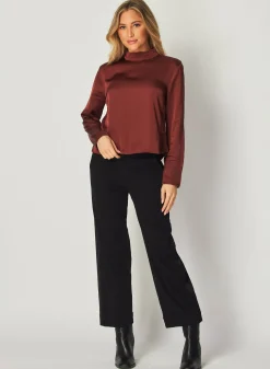 Bella Dahl Mock Neck Button Back Top - Brandy Wine- Long Sleeve