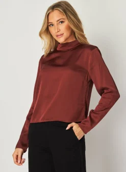 Bella Dahl Mock Neck Button Back Top - Brandy Wine- Long Sleeve
