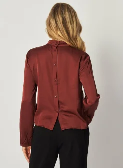 Bella Dahl Mock Neck Button Back Top - Brandy Wine- Long Sleeve
