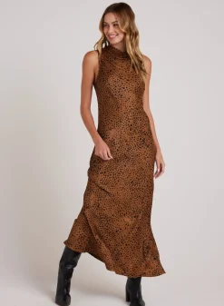 Bella Dahl Mock Neck Halter Dress - Bronzed Maple- Long Dresses