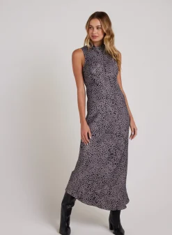 Bella Dahl Mock Neck Halter Dress - Onyx Steel- Long Dresses