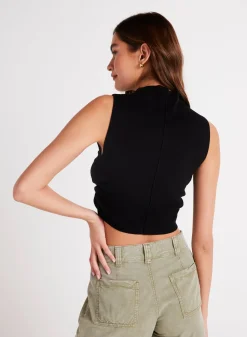 Bella Dahl Mock Neck Linen Jersey Top - - Sleeveless