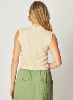 Bella Dahl Mock Neck Linen Jersey Top - Seashell Sand- Sleeveless