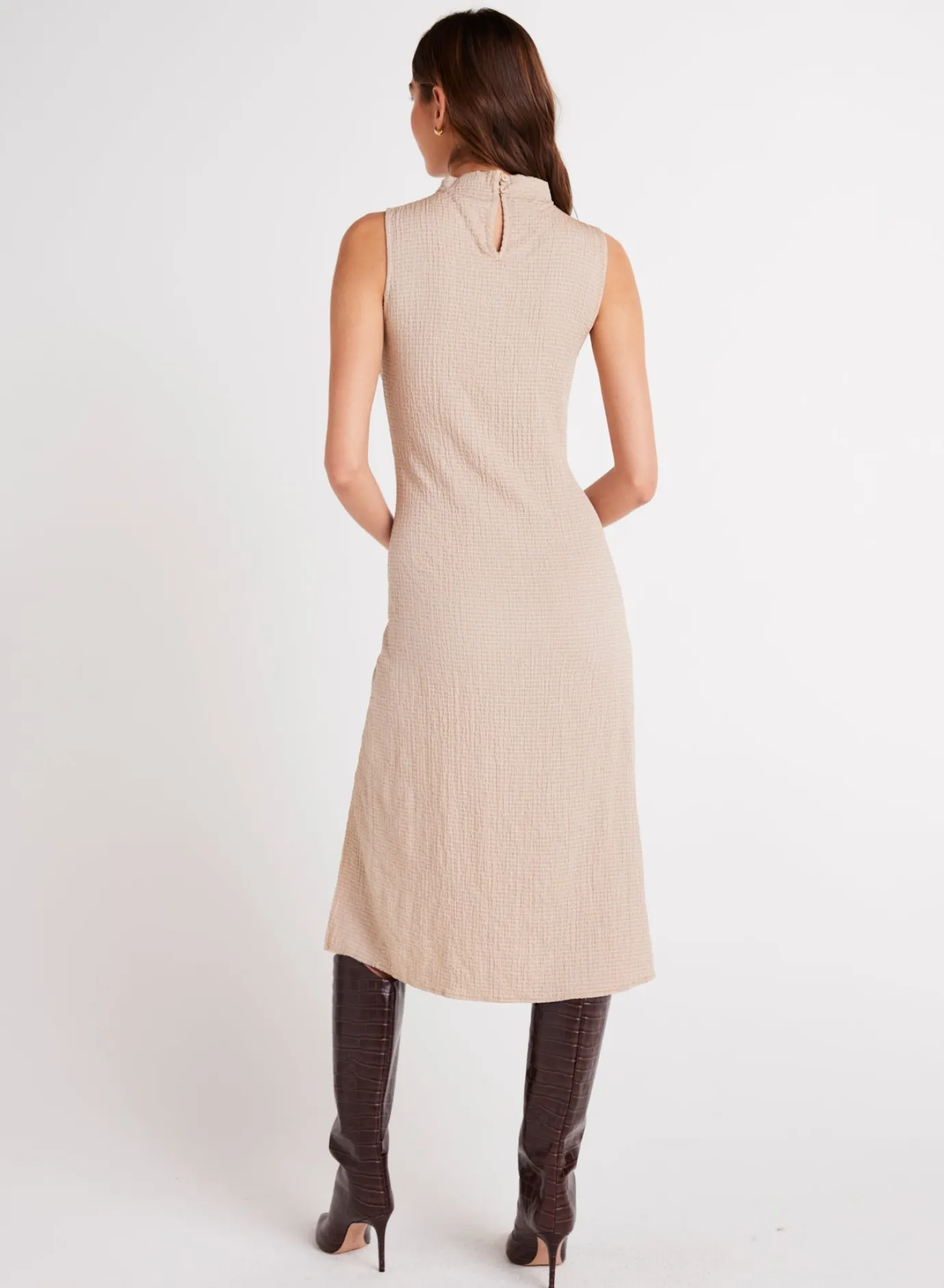 Bella Dahl Mock Neck Midi Dress - Light Oak- Long Dresses