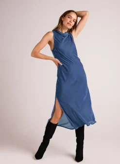 Bella Dahl Mock Neck Velvet Dress - Nordic Blue- Long Dresses