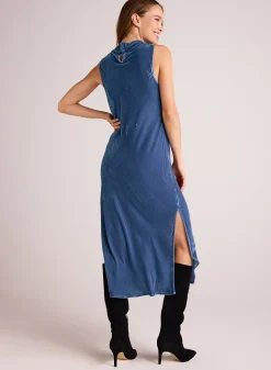 Bella Dahl Mock Neck Velvet Dress - Nordic Blue- Long Dresses
