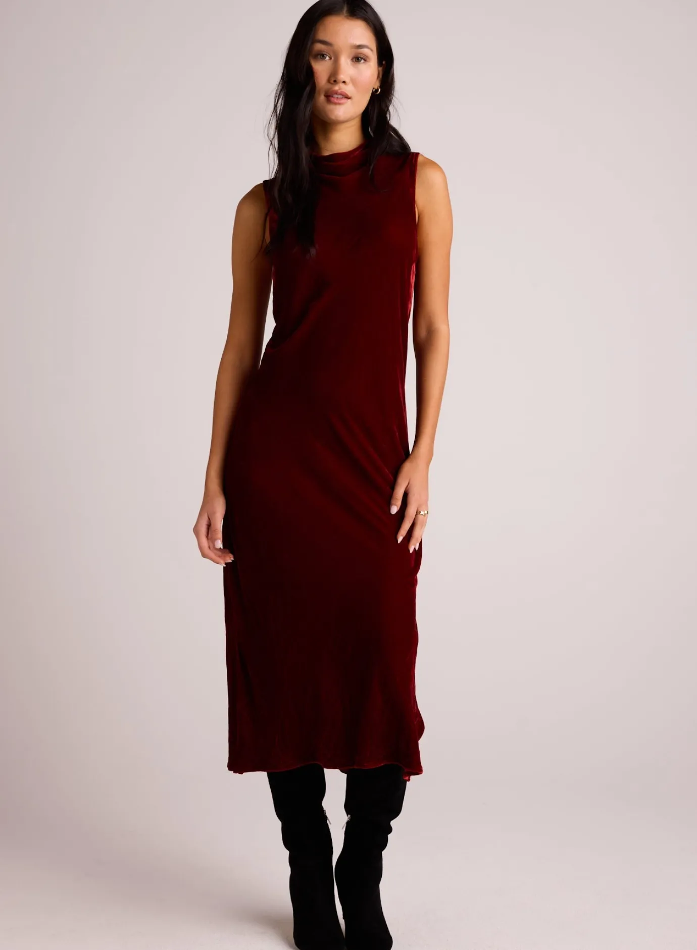 Bella Dahl Mock Neck Velvet Dress - Winter Rouge- Long Dresses