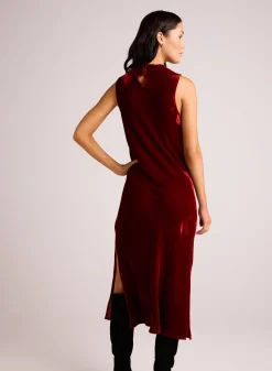 Bella Dahl Mock Neck Velvet Dress - Winter Rouge- Long Dresses