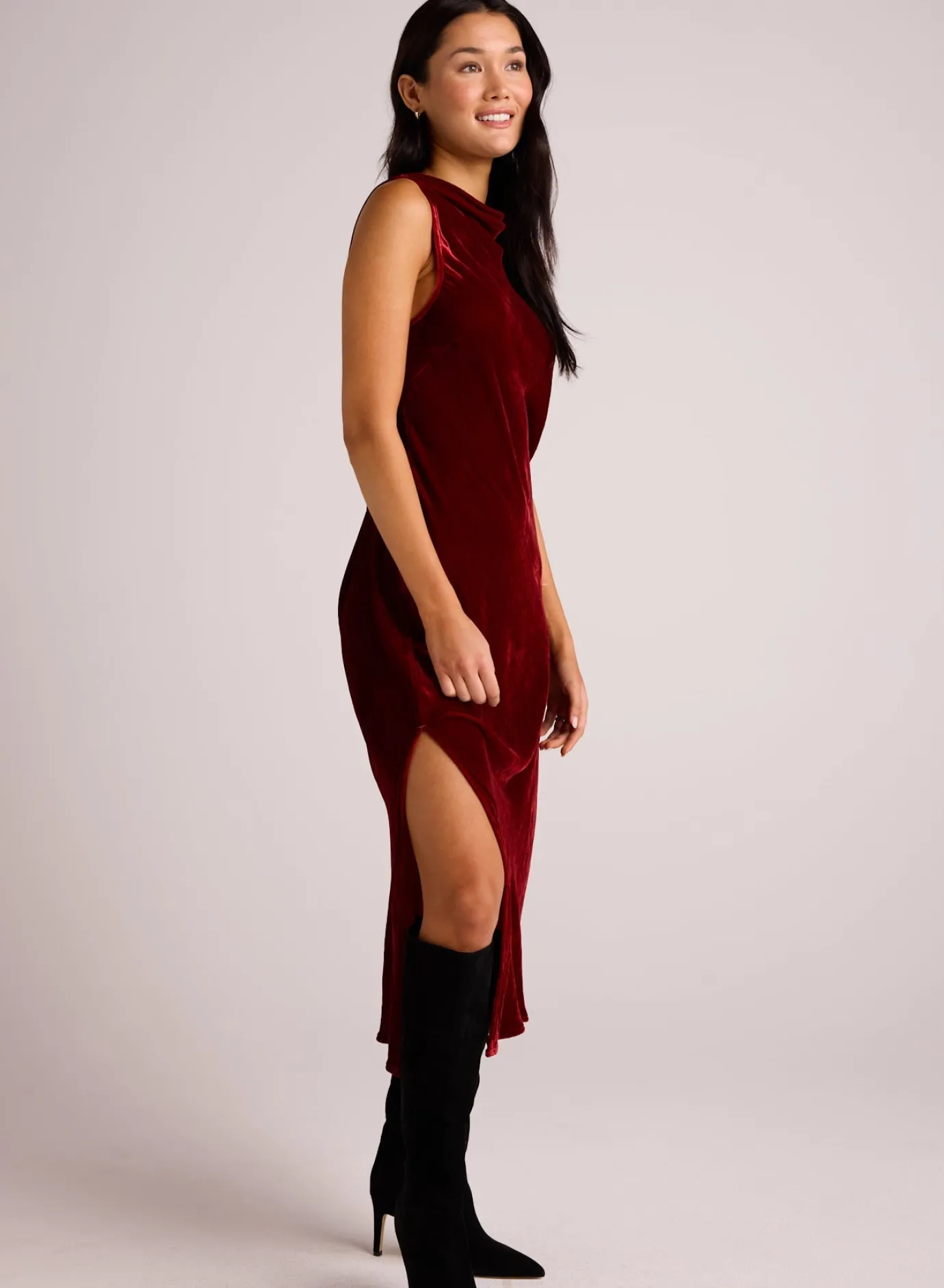 Bella Dahl Mock Neck Velvet Dress - Winter Rouge- Long Dresses