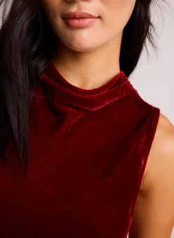 Bella Dahl Mock Neck Velvet Dress - Winter Rouge- Long Dresses