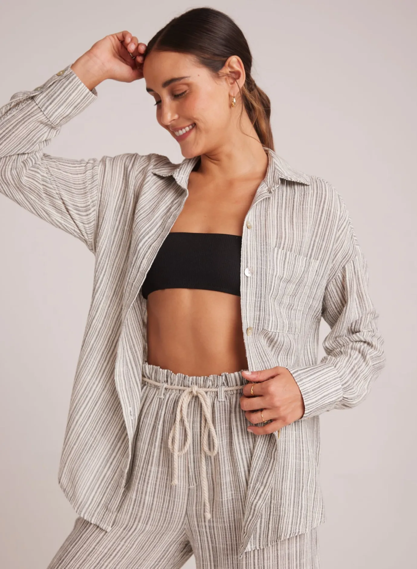 Bella Dahl Oversize Pocket Button Down - Eze Slub Stripe- Long Sleeve