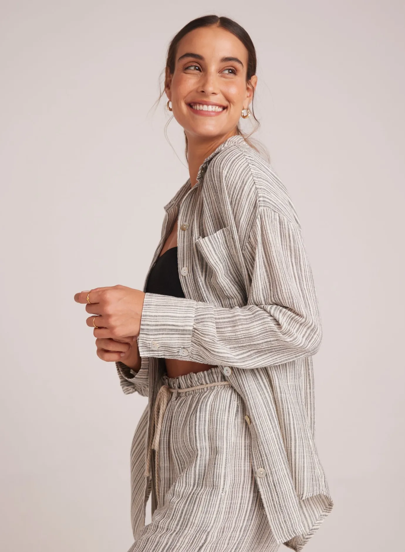 Bella Dahl Oversize Pocket Button Down - Eze Slub Stripe- Long Sleeve