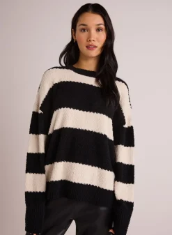 Bella Dahl Oversized  Crew Neck Sweater - Bone & Black- Sweaters