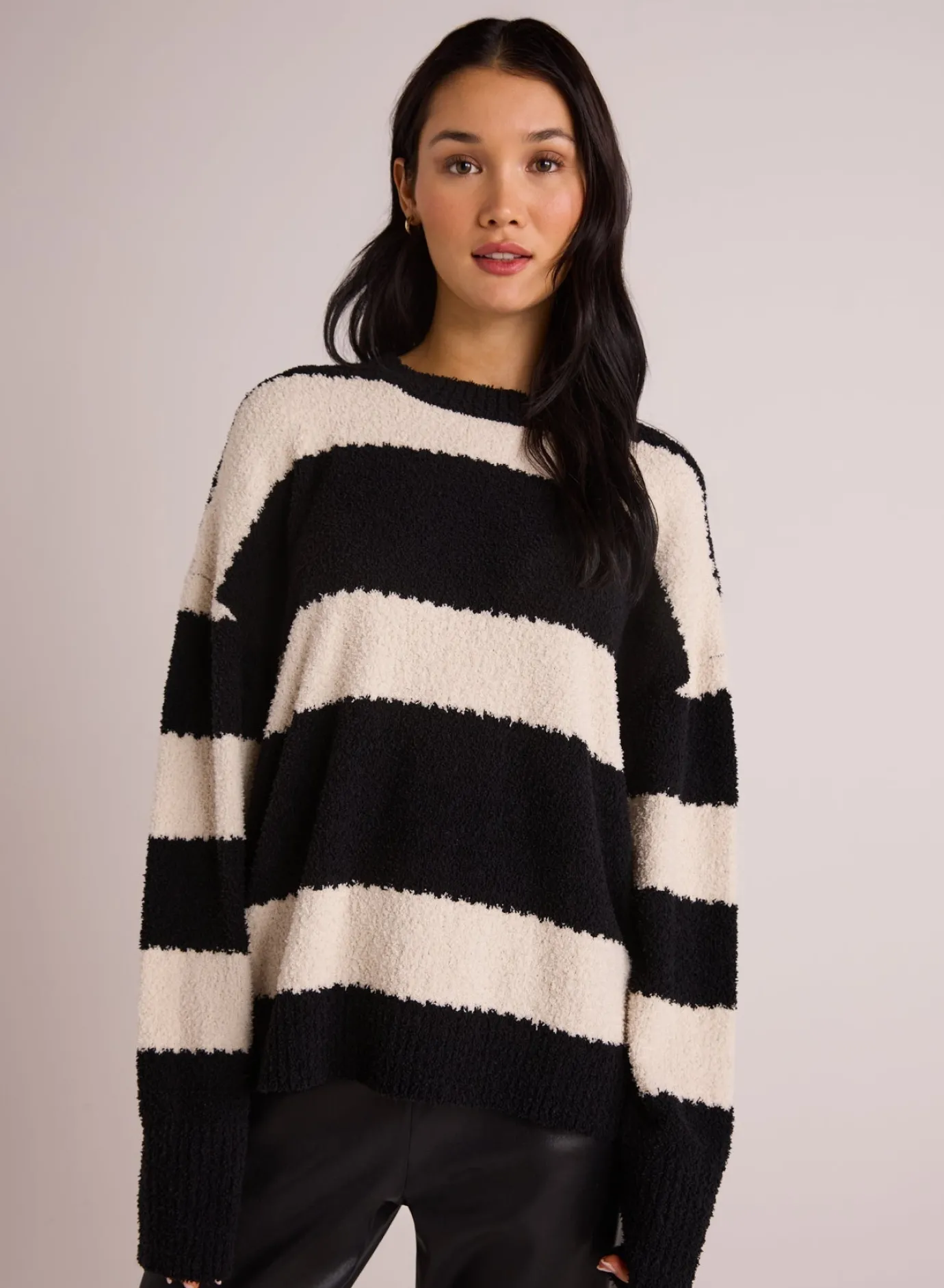 Bella Dahl Oversized Crew Neck Sweater - Bone & Black- Sweaters