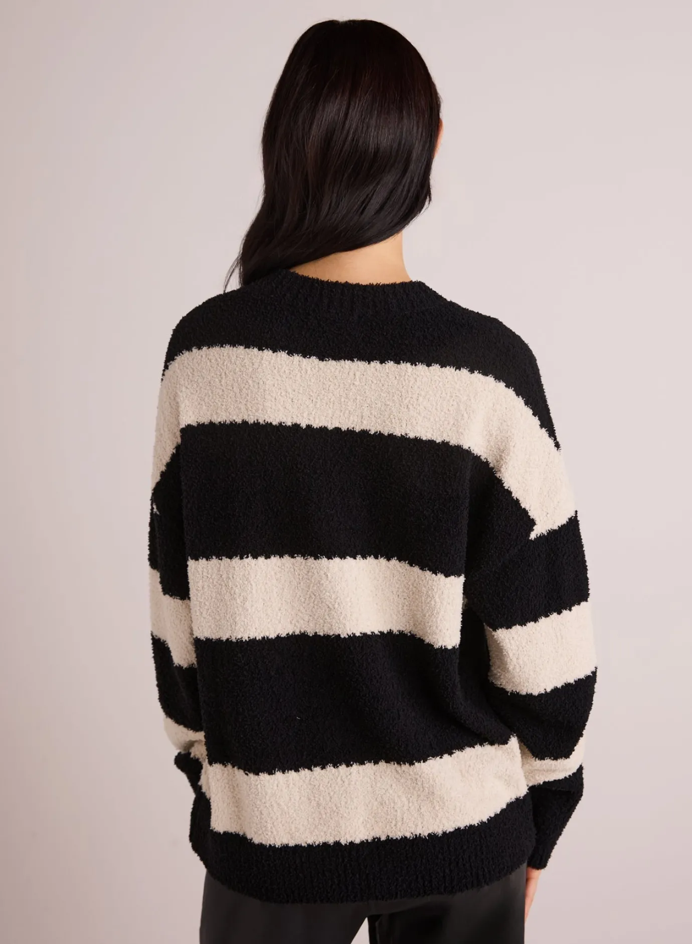 Bella Dahl Oversized Crew Neck Sweater - Bone & Black- Sweaters