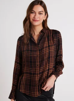 Bella Dahl Pleated Button Down Shirt - Autumn Ember Plaid- Button Down
