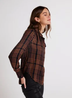 Bella Dahl Pleated Button Down Shirt - Autumn Ember Plaid- Button Down