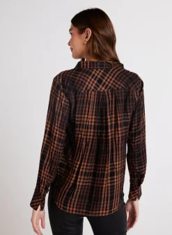 Bella Dahl Pleated Button Down Shirt - Autumn Ember Plaid- Long Sleeve