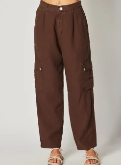Bella Dahl Pleated Linen Cargo Trousers - Cocoa Cabana- Pants