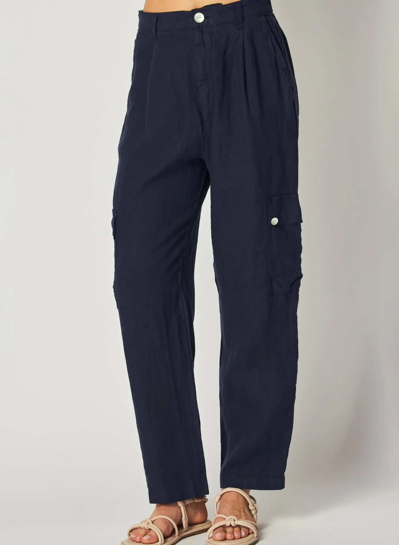 Bella Dahl Pleated Linen Cargo Trousers- Brazilian Navy- Pants