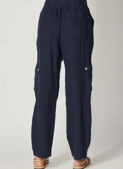 Bella Dahl Pleated Linen Cargo Trousers- Brazilian Navy- Pants
