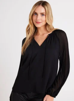 Bella Dahl Pleated Sleeve Raglan Pullover - - Long Sleeve