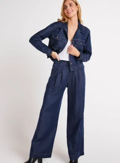 Bella Dahl Pleated Wide Leg Pant - Dark Denim- Pants