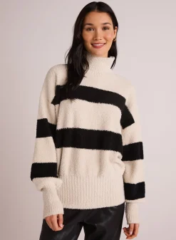 Bella Dahl Plush Striped Turtleneck Sweater - Bone & Black- Sweaters