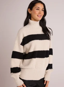 Bella Dahl Plush Striped Turtleneck Sweater - Bone & Black- Sweaters
