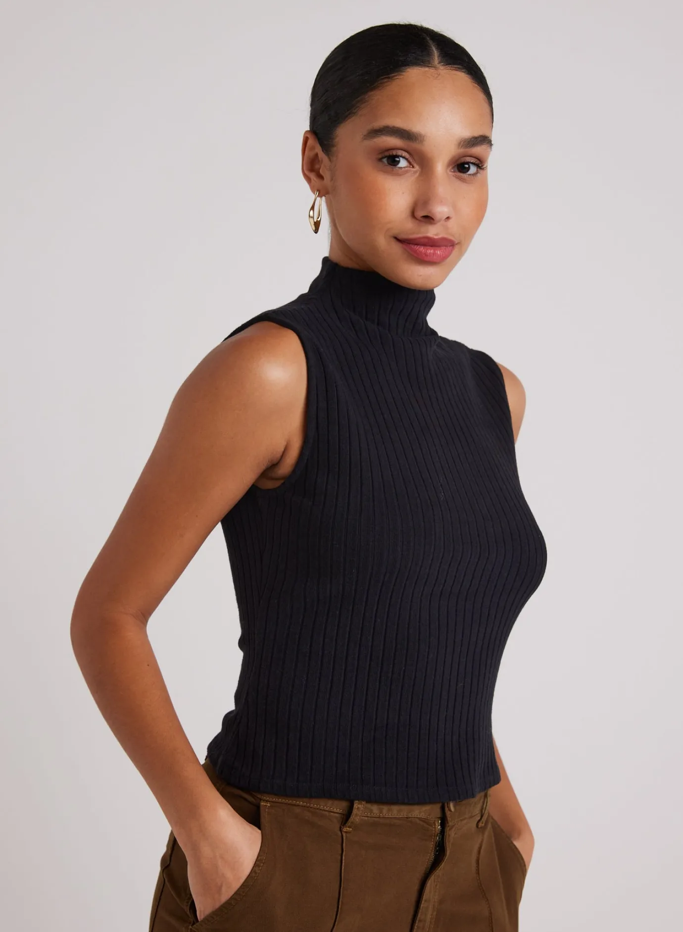 Bella Dahl Rib Mock Neck Top - - Sleeveless